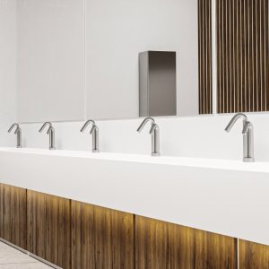 Touch-free deck-mounted electronic faucet and soap dispenser in a single unit Csaba-2-in-1